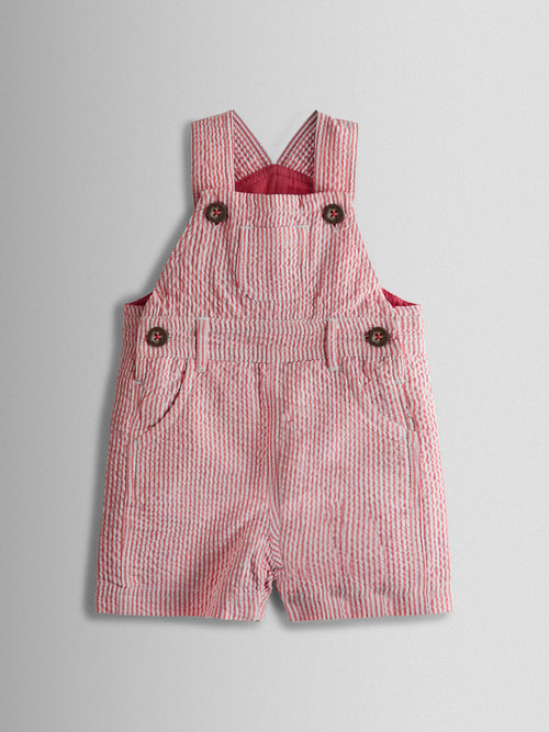 JoJo Maman Bébé Red Seersucker Stripe Dungarees image 1