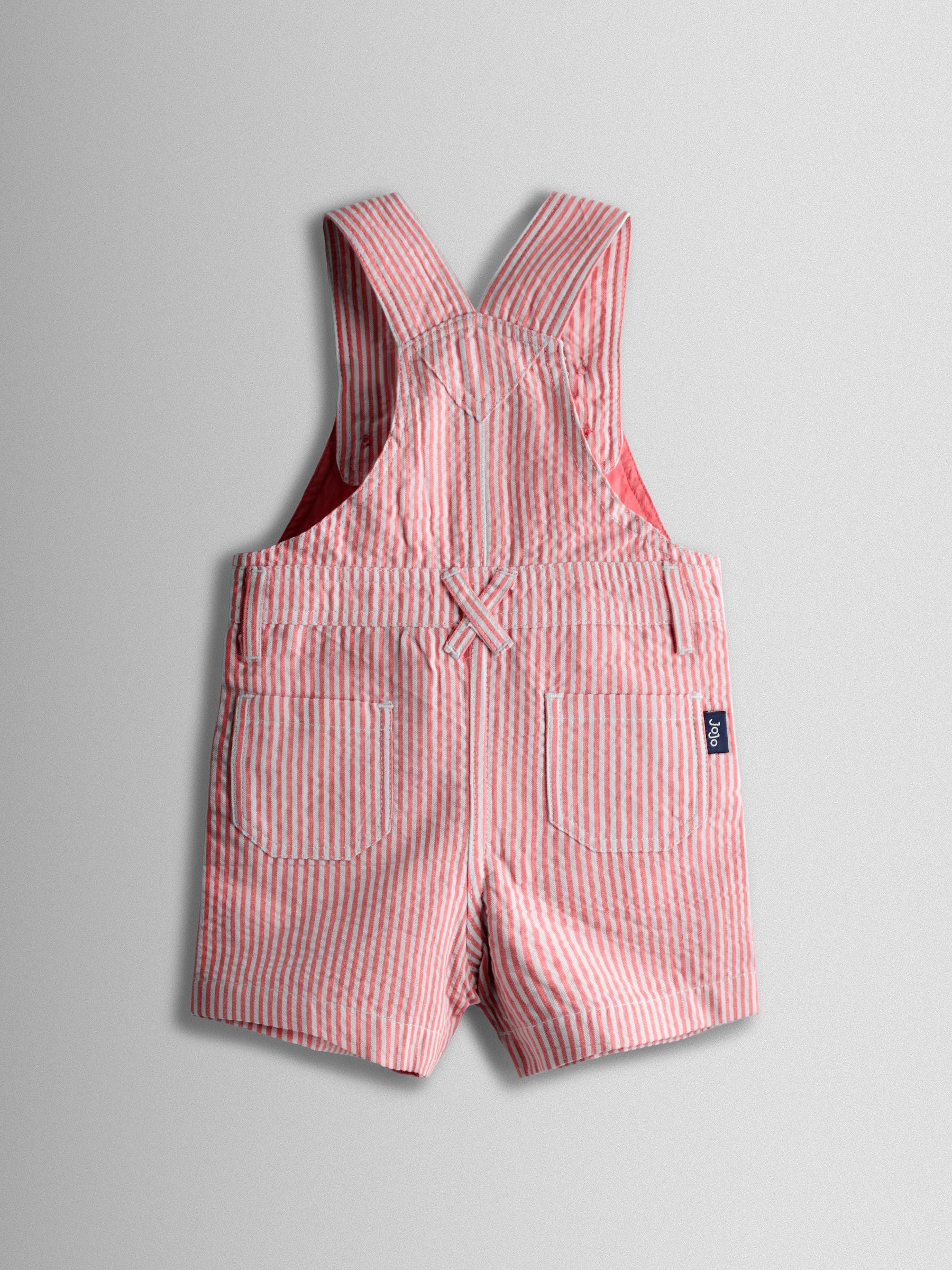JoJo Maman Bébé Red Seersucker Stripe Dungarees image 2