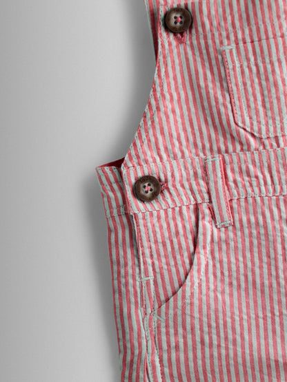 JoJo Maman Bébé Red Seersucker Stripe Dungarees image 3