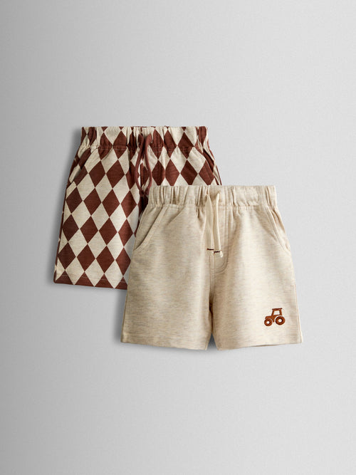 JoJo Maman Bébé Natural 2-Pack Checkerboard & Plain Shorts image 1