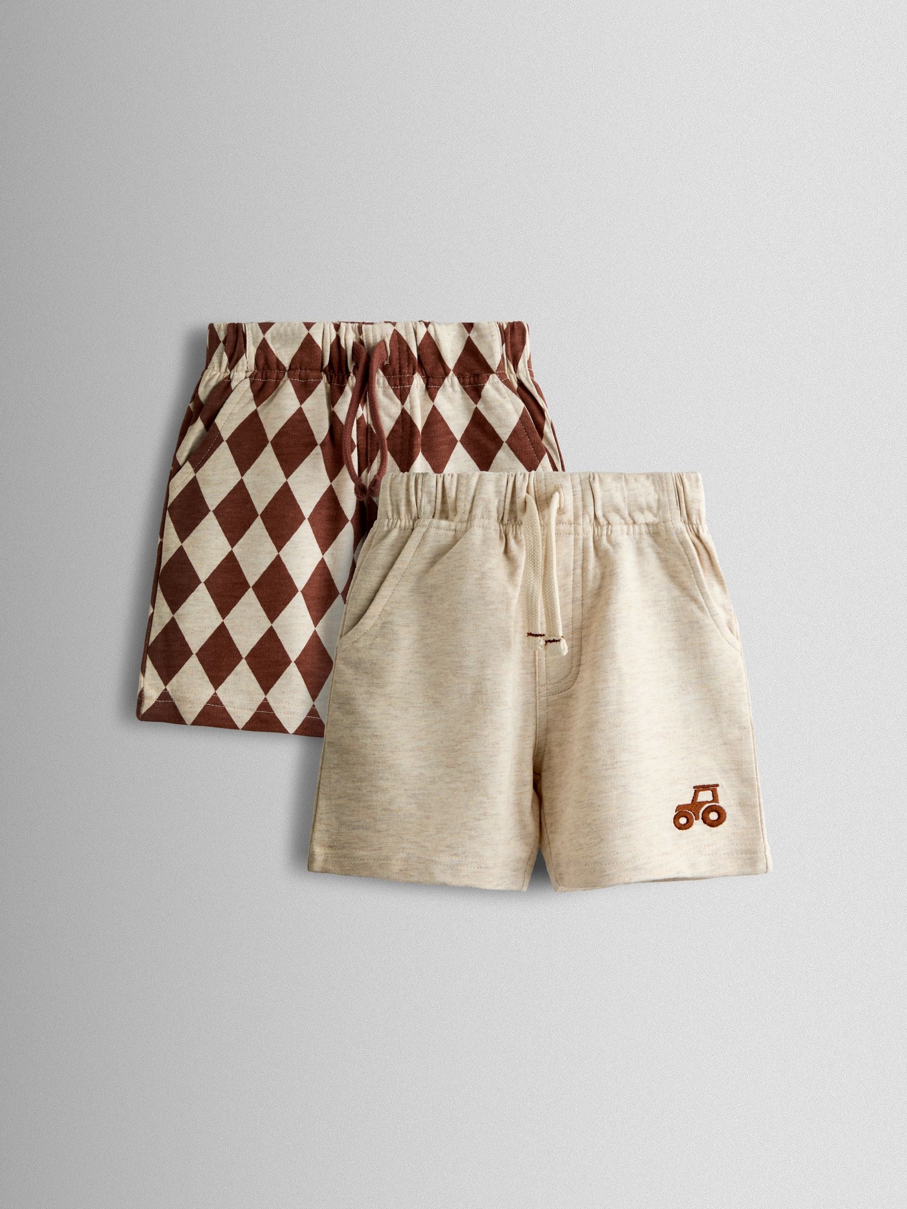 Dsiney Kidz - JoJo Maman Bébé Natural 2-Pack Checkerboard & Plain Shorts image 1