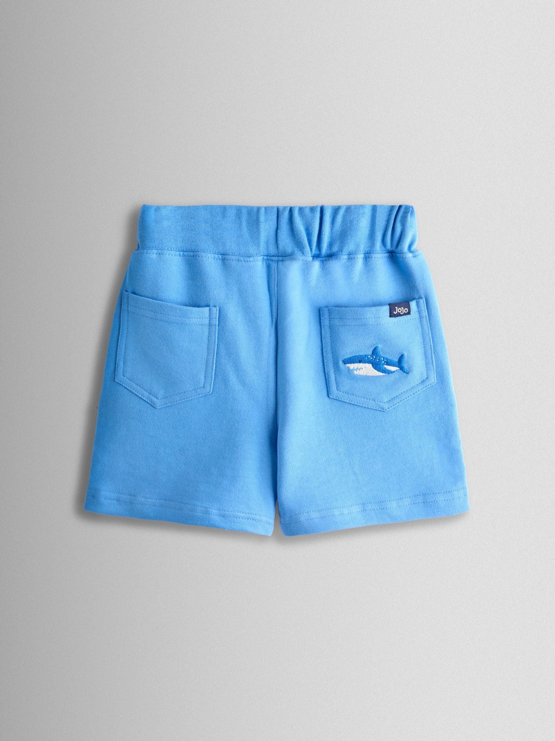 Dsiney Kidz - JoJo Maman Bébé Blue & Grey Shark 2-Pack Appliqué & Plain Shorts image 3