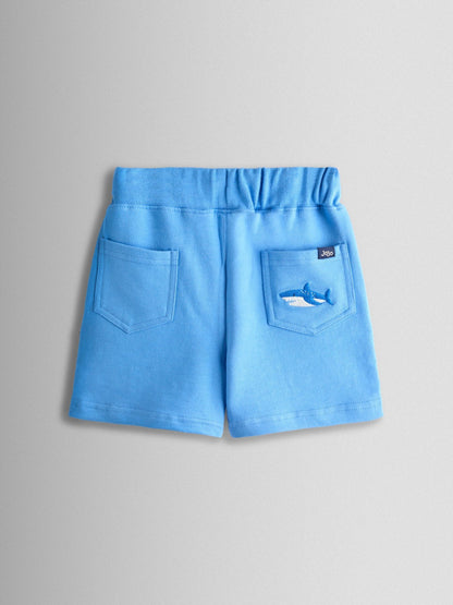 Dsiney Kidz - JoJo Maman Bébé Blue & Grey Shark 2-Pack Appliqué & Plain Shorts image 3