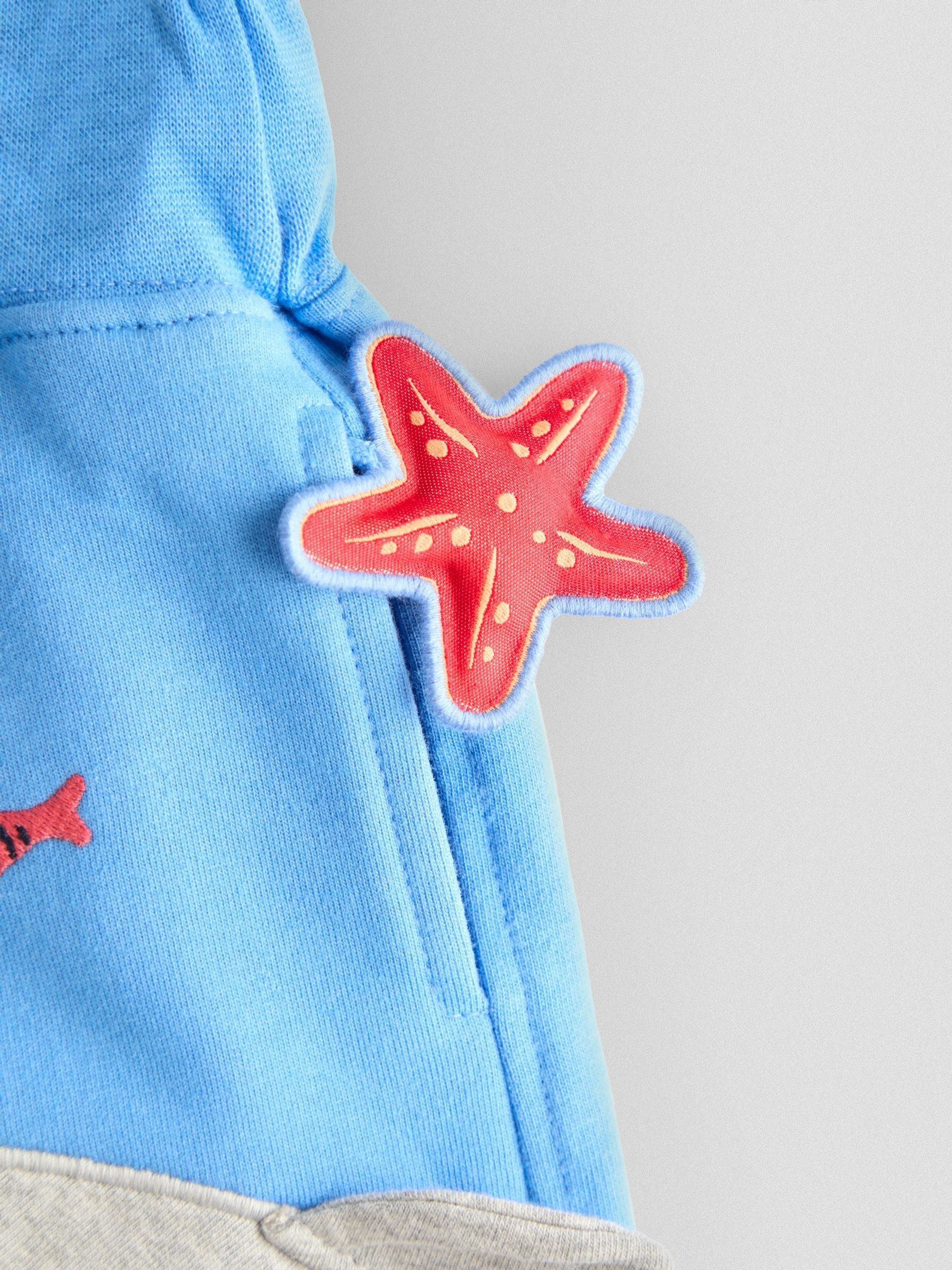 Dsiney Kidz - JoJo Maman Bébé Blue & Grey Shark 2-Pack Appliqué & Plain Shorts image 7