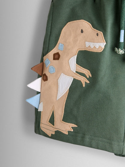 Dsiney Kidz - JoJo Maman Bébé Green Dino 2-Pack Appliqué & Plain Shorts image 6