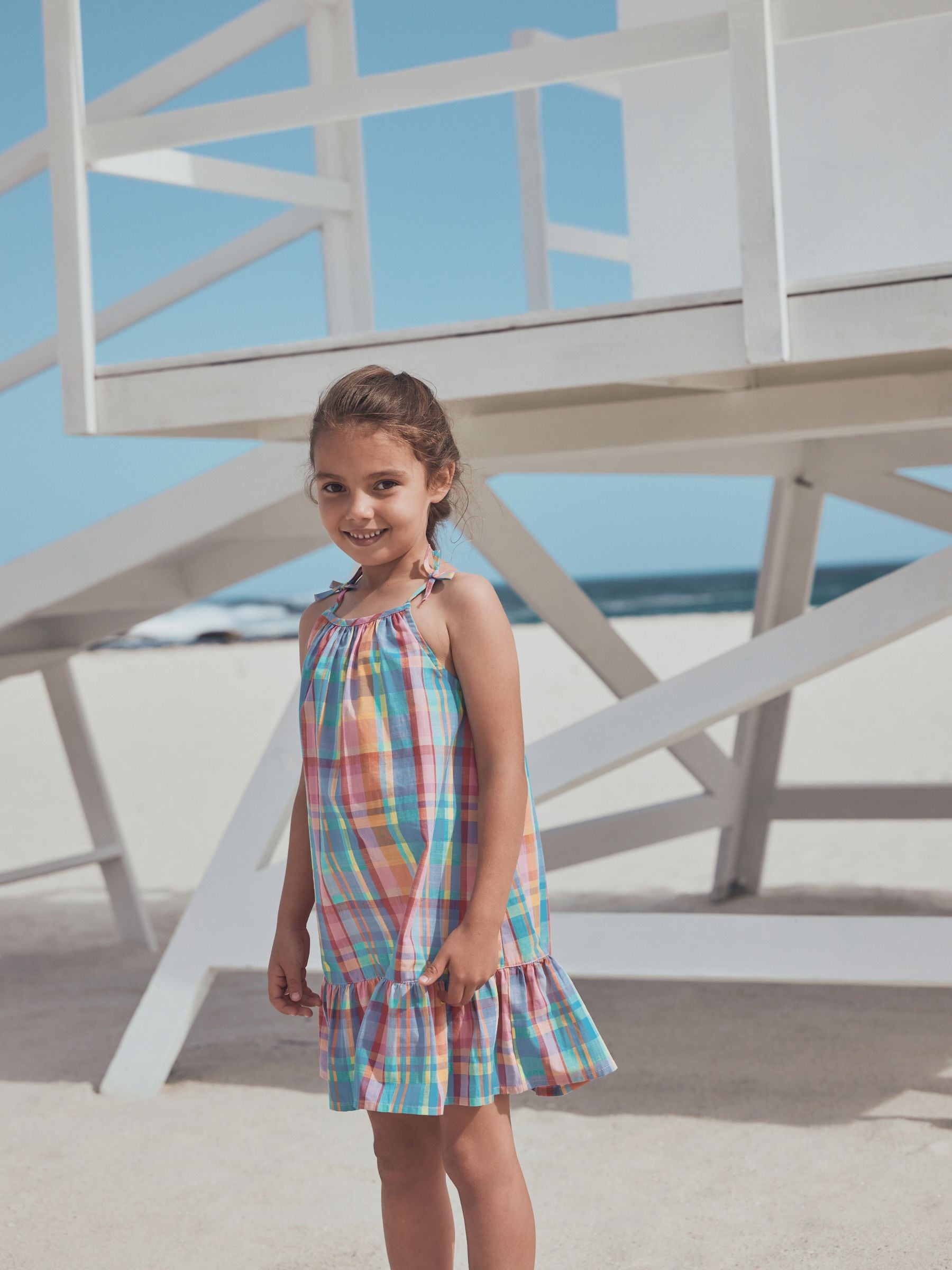 Check Angel Sleeve Dress (3-16yrs) image 2