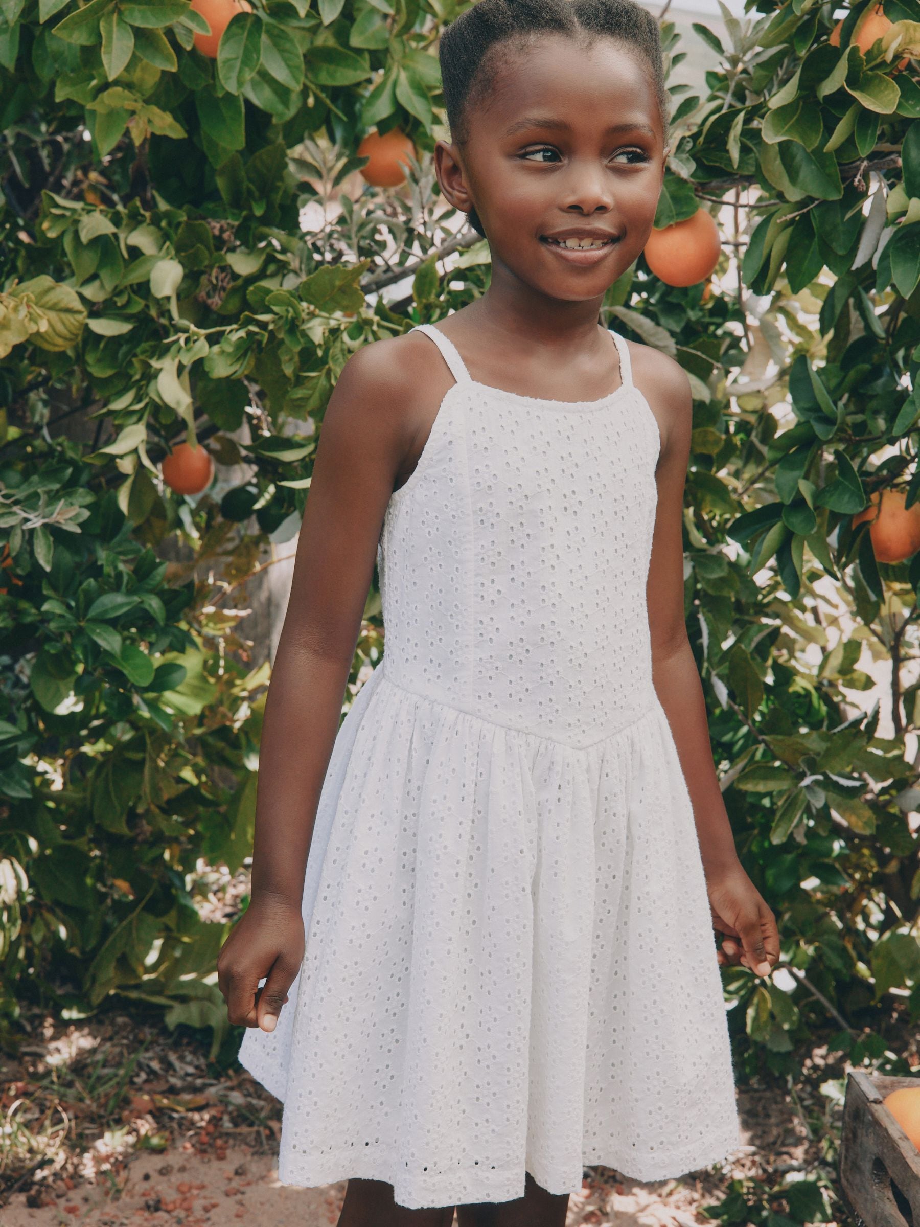 White Strappy Broderie Dress (3-16yrs) image 1
