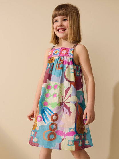 Multi Blue Strappy Crochet Dress (3-16yrs) image 1