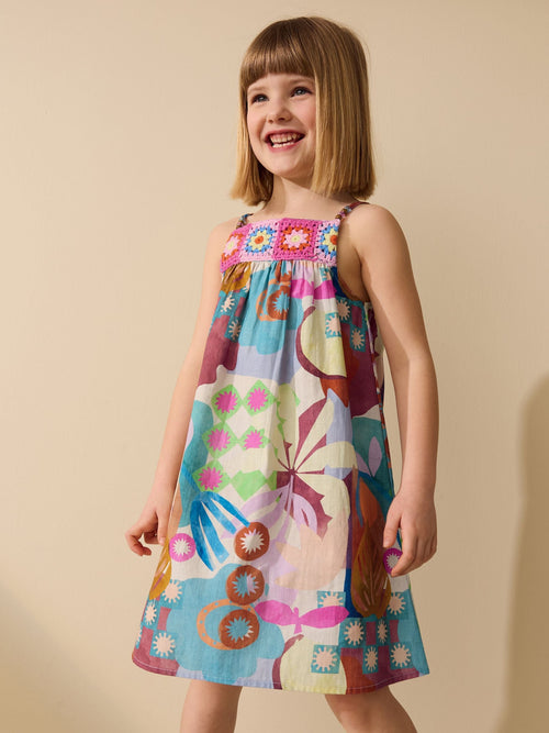 Multi Blue Strappy Crochet Dress (3-16yrs) image 1