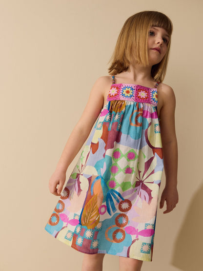 Multi Blue Strappy Crochet Dress (3-16yrs) image 2
