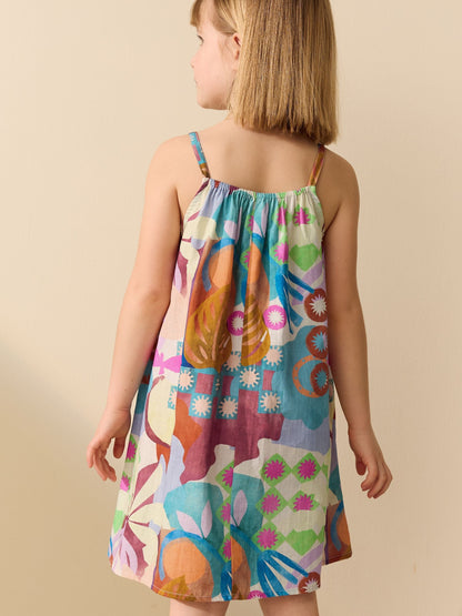 Multi Blue Strappy Crochet Dress (3-16yrs) image 3