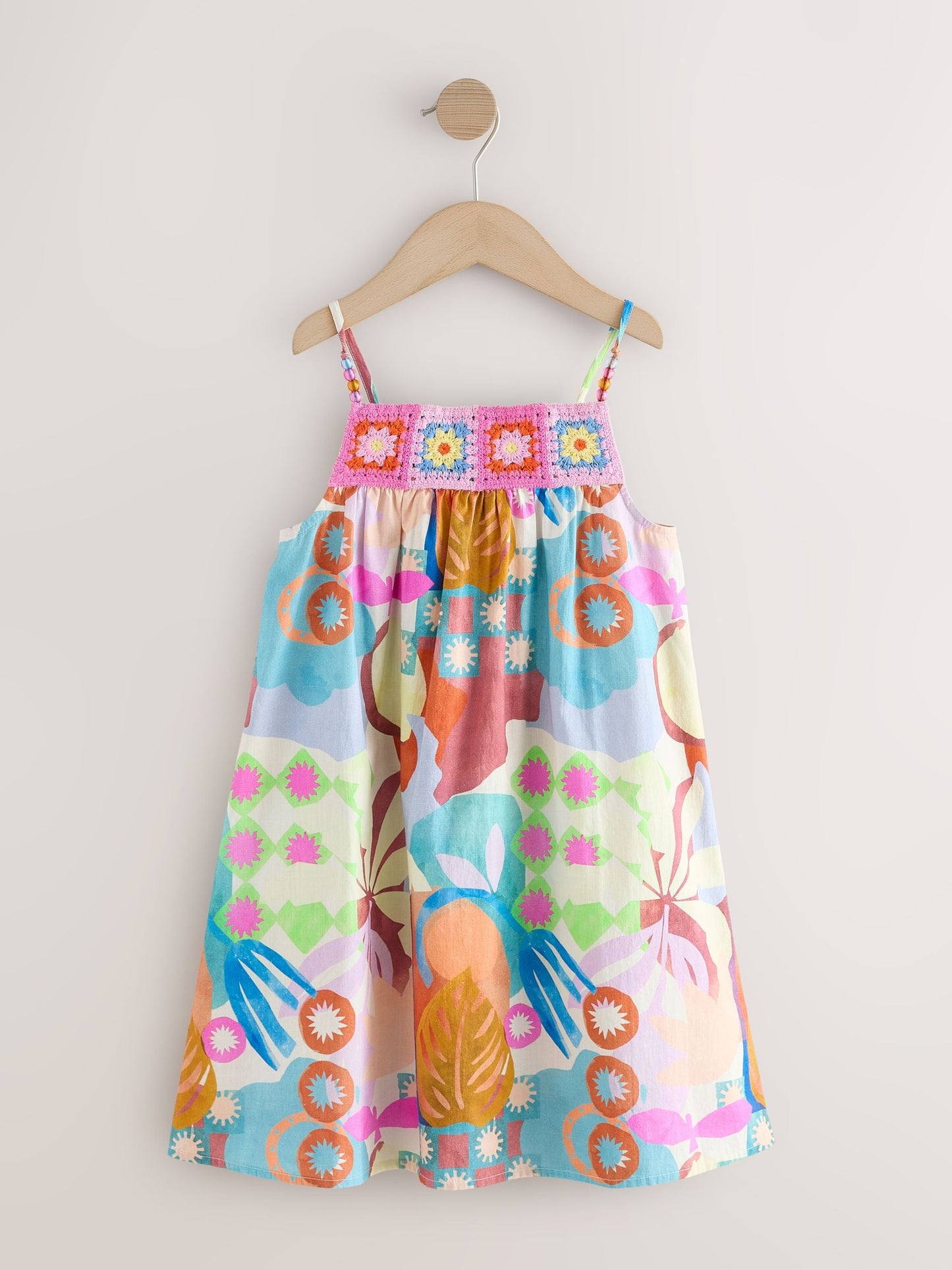 Multi Blue Strappy Crochet Dress (3-16yrs) image 5
