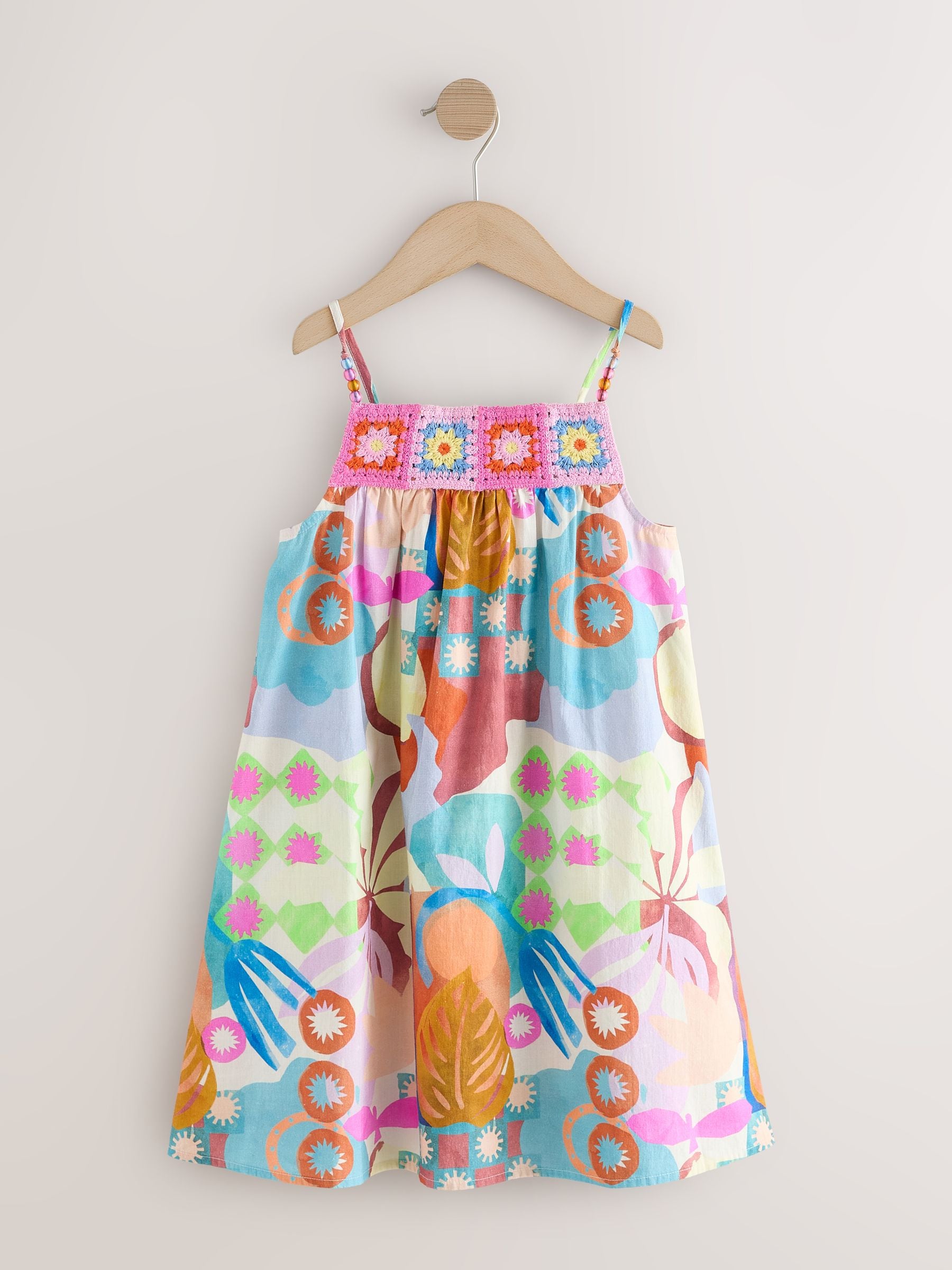 Multi Blue Strappy Crochet Dress (3-16yrs) image 5