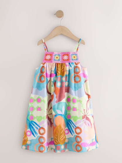 Multi Blue Strappy Crochet Dress (3-16yrs) image 5