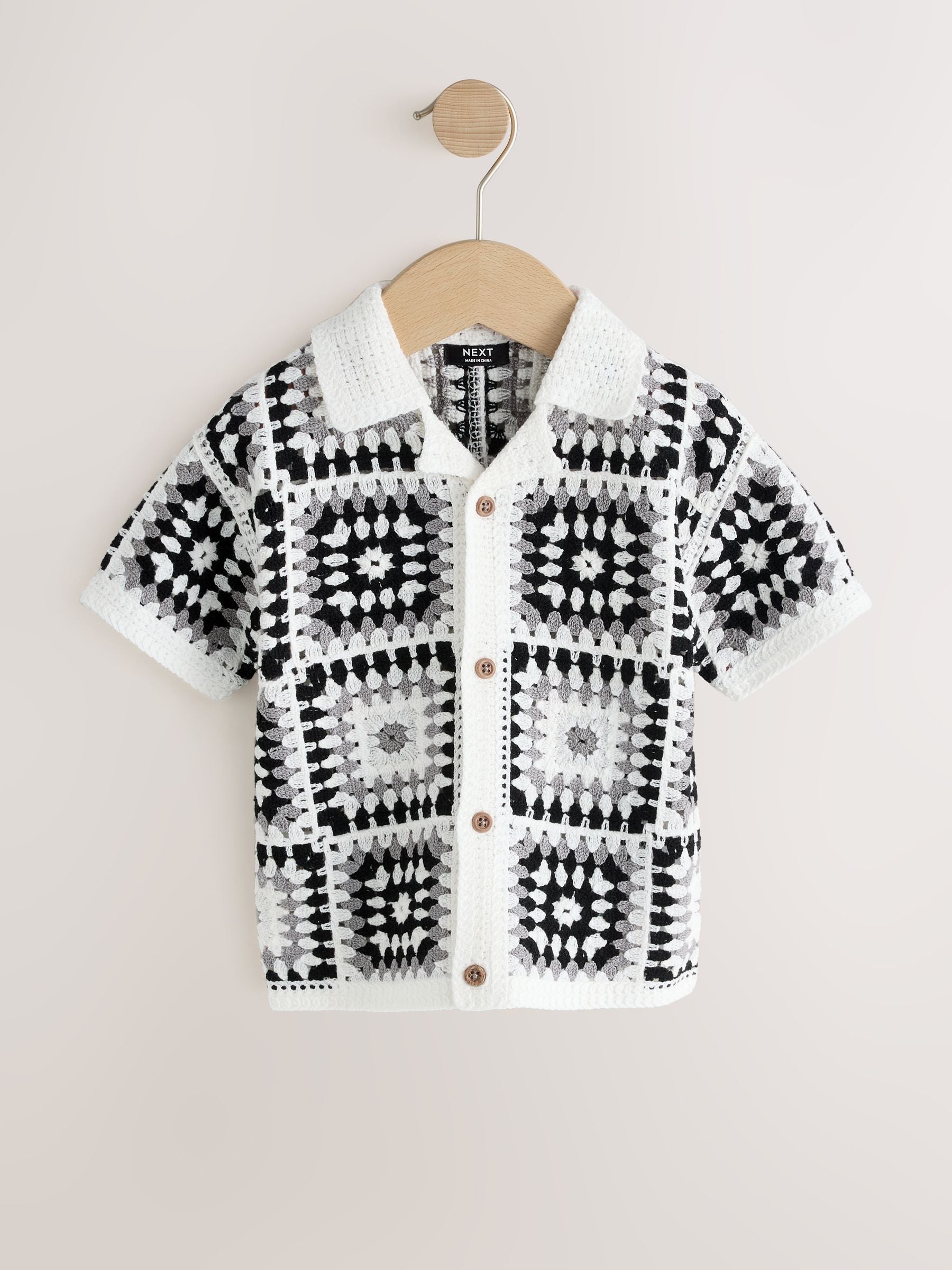 Dsiney Kidz - Black/White Crochet Knitted Short Sleeve Shirt (12mths-10yrs) image 1