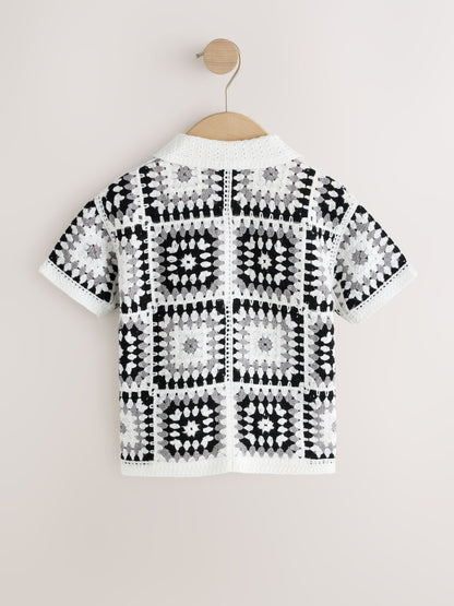 Dsiney Kidz - Black/White Crochet Knitted Short Sleeve Shirt (12mths-10yrs) image 2