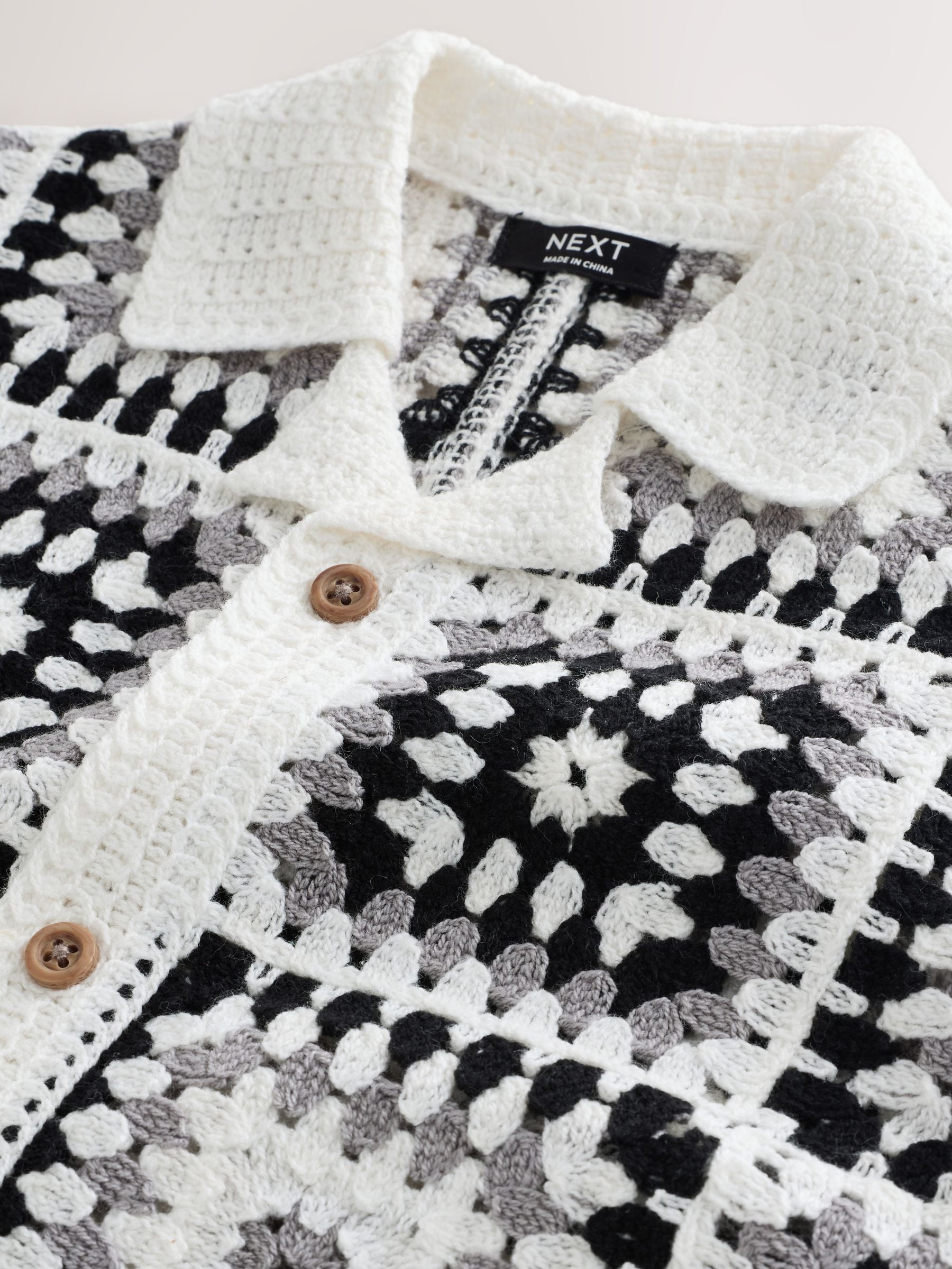 Dsiney Kidz - Black/White Crochet Knitted Short Sleeve Shirt (12mths-10yrs) image 3