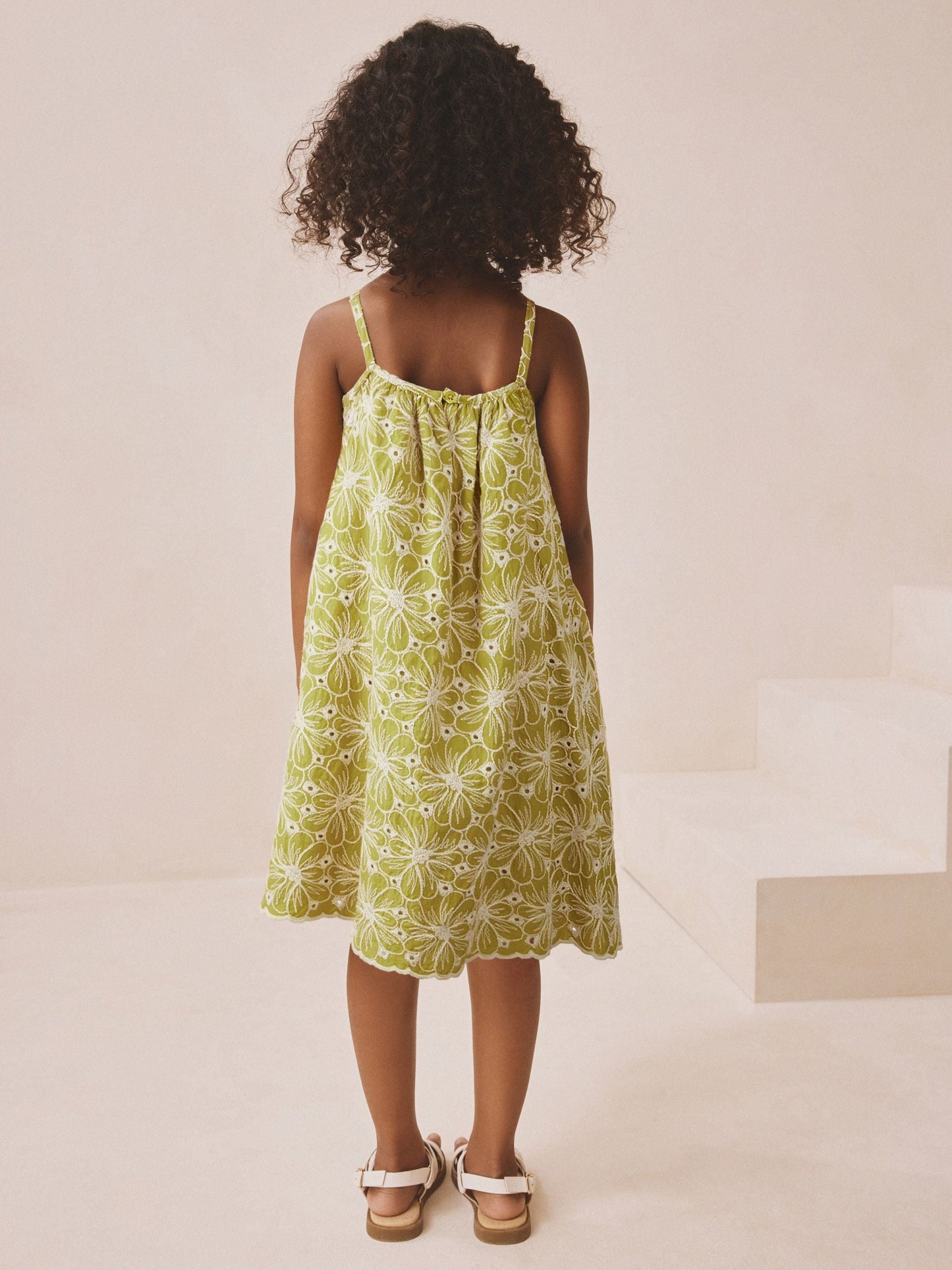 Chartreuse Strappy Broderie Summer Dress (3-16yrs) image 3