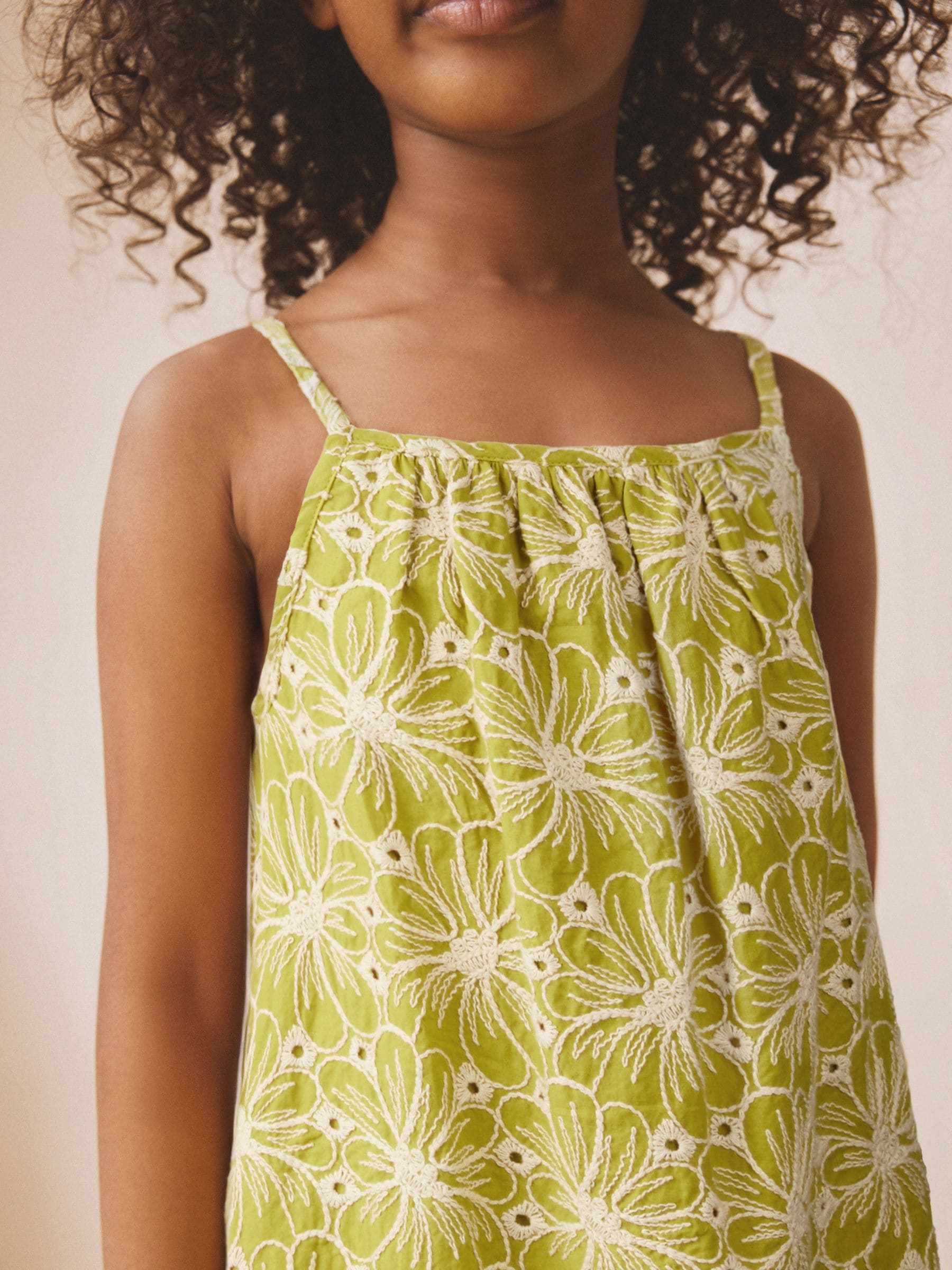Chartreuse Strappy Broderie Summer Dress (3-16yrs) image 4