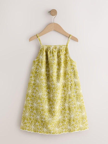 Chartreuse Strappy Broderie Summer Dress (3-16yrs) image 5