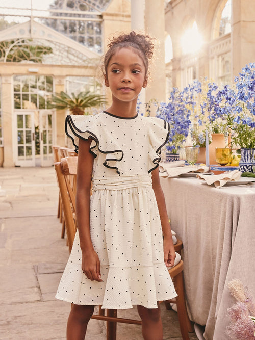 Dsiney Kidz - Cream Spot Ruffle Sleeve Occasion Dress (3-16yrs) image 1