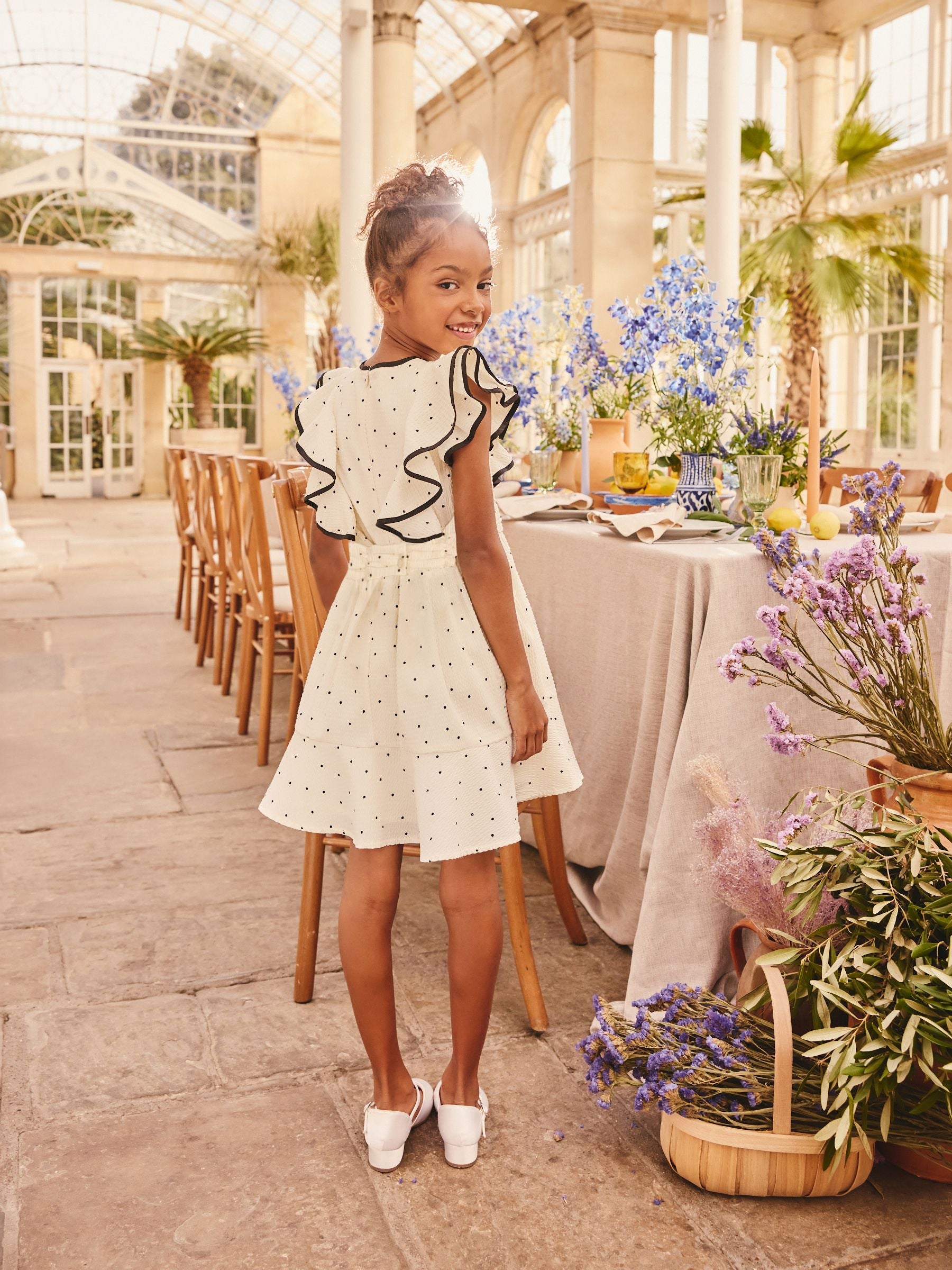 Cream Spot Ruffle Sleeve Occasion Dress (3-16yrs) image 3