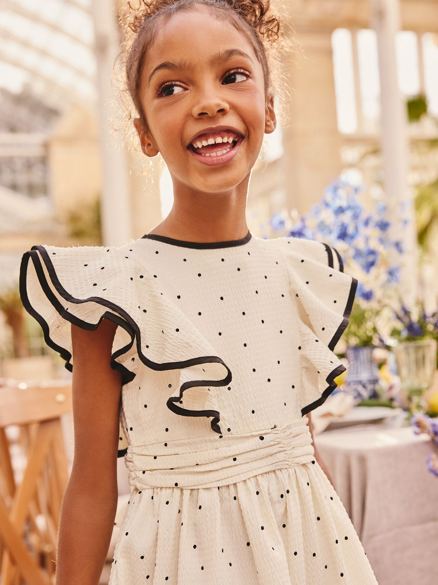 Cream Spot Ruffle Sleeve Occasion Dress (3-16yrs) image 4