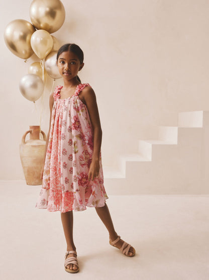 Pink Floral Mixed Print Strappy Occasion Dress (3-16yrs) image 2