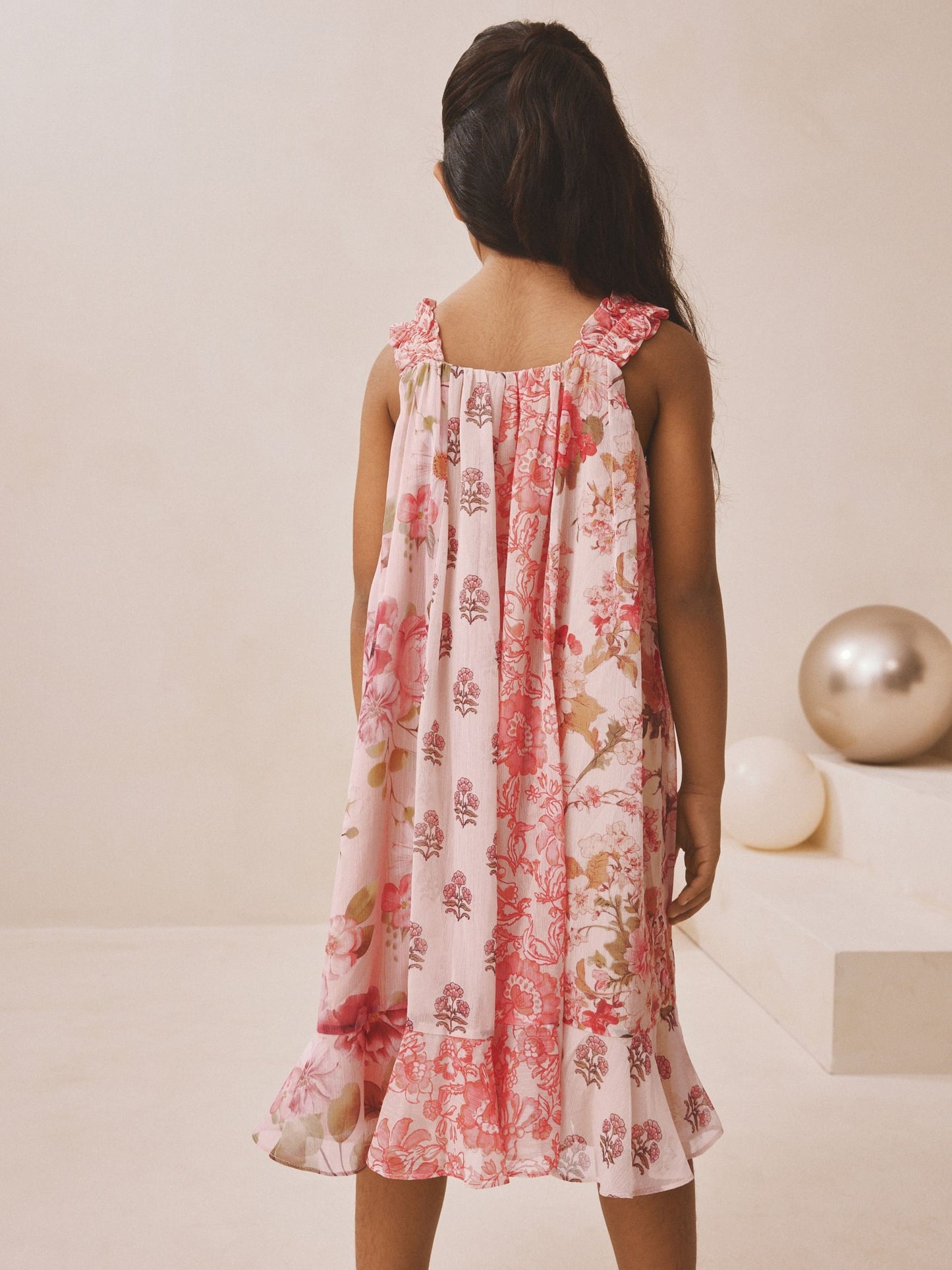 Pink Floral Mixed Print Strappy Occasion Dress (3-16yrs) image 4