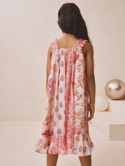 Pink Floral Mixed Print Strappy Occasion Dress (3-16yrs) image 4