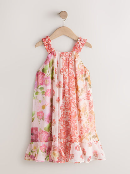 Pink Floral Mixed Print Strappy Occasion Dress (3-16yrs) image 6