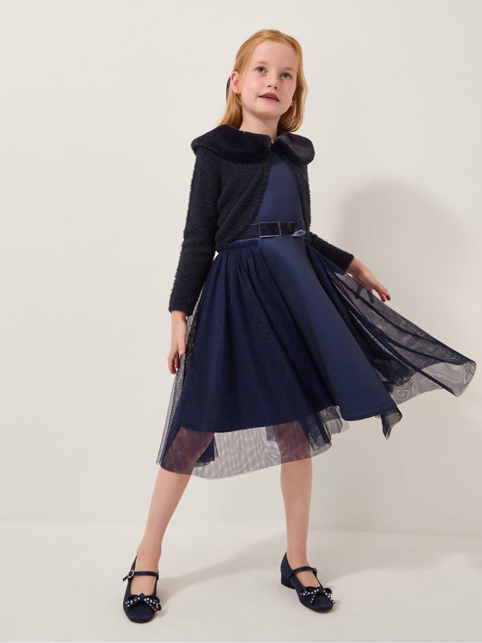Monsoon Blue Detachable Collar Fuzzy Cardigan - image 1