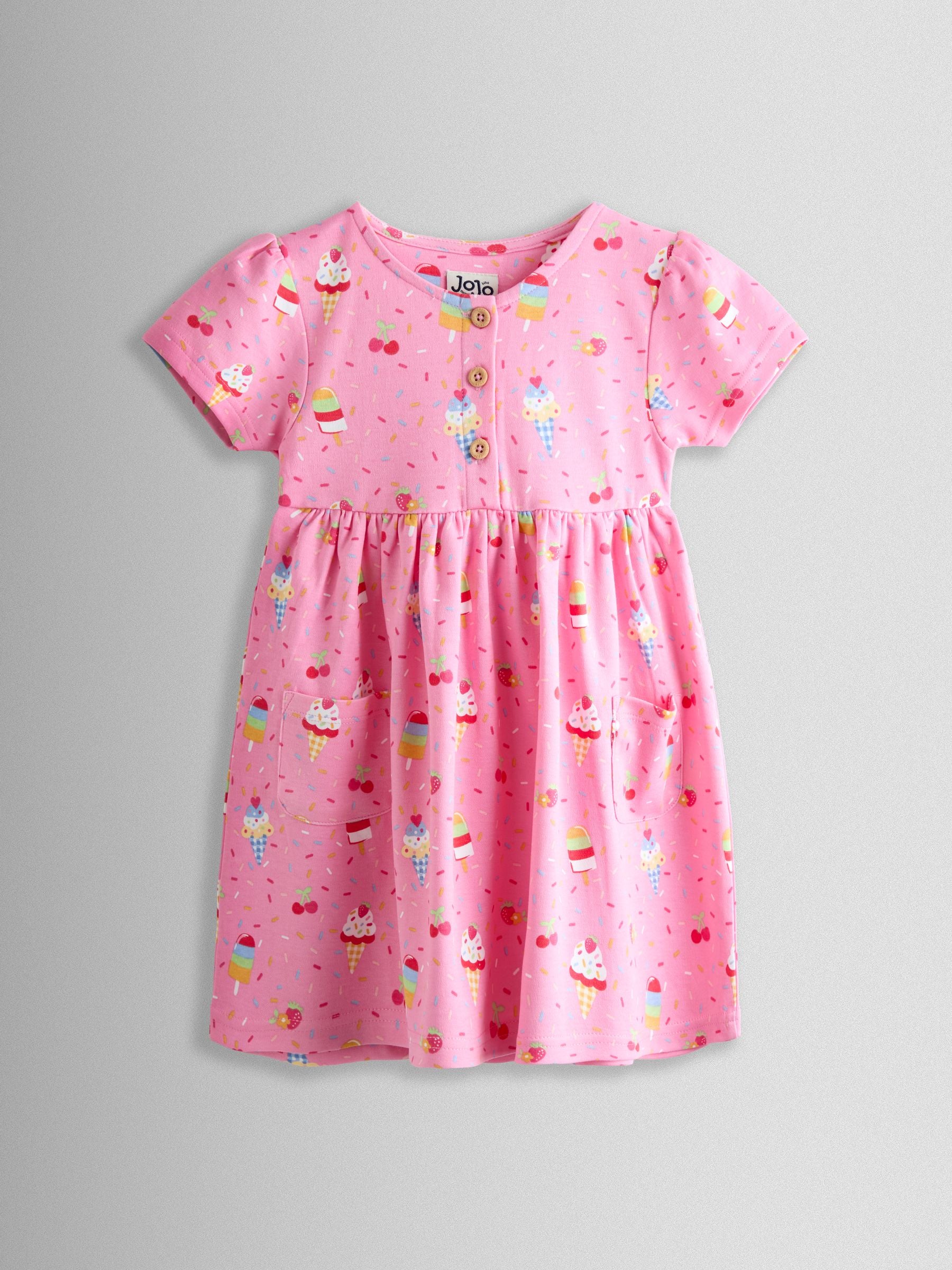 JoJo Maman Bébé Pink Ice cream Button Front Pet In Pocket Dress image 1