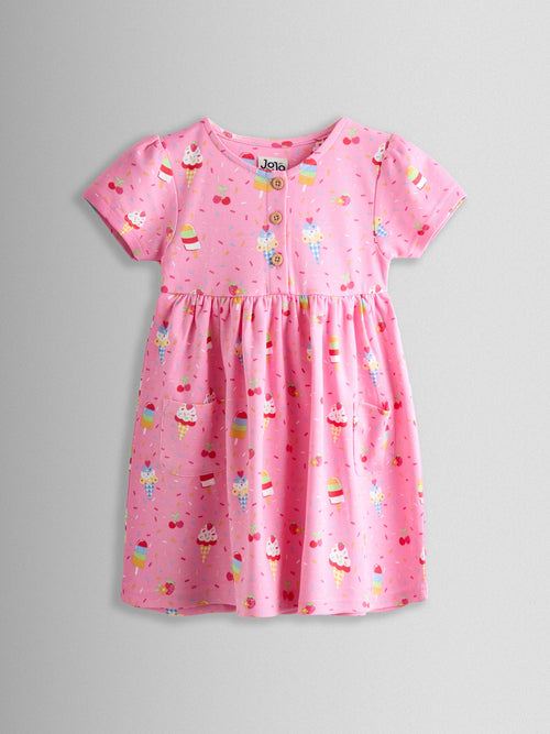 JoJo Maman Bébé Pink Ice cream Button Front Pet In Pocket Dress image 1