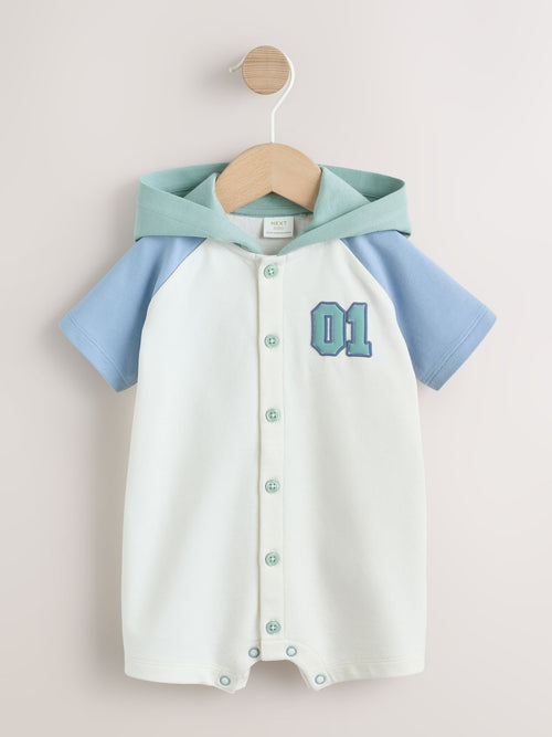 Blue "Little Man" Single Hooded Jersey Baby Rompers image 1