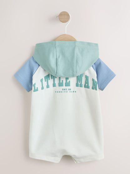 Blue "Little Man" Single Hooded Jersey Baby Rompers image 2