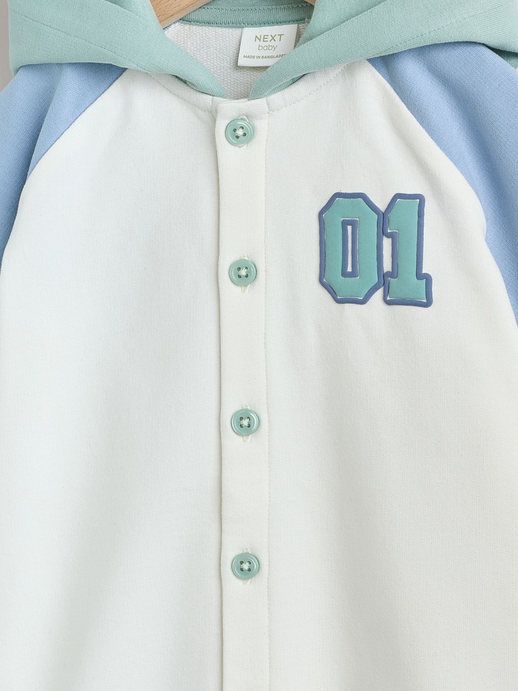 Blue "Little Man" Single Hooded Jersey Baby Rompers image 3