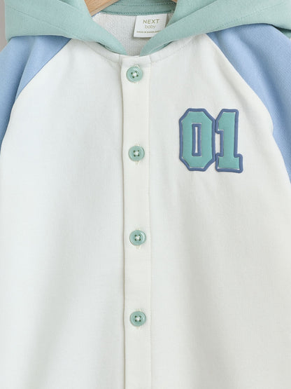 Blue "Little Man" Single Hooded Jersey Baby Rompers image 3