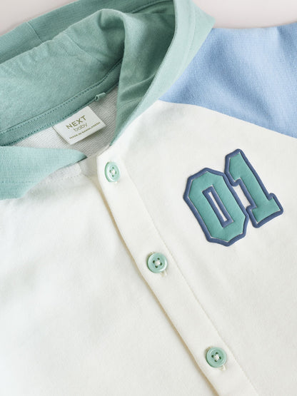 Blue "Little Man" Single Hooded Jersey Baby Rompers image 4