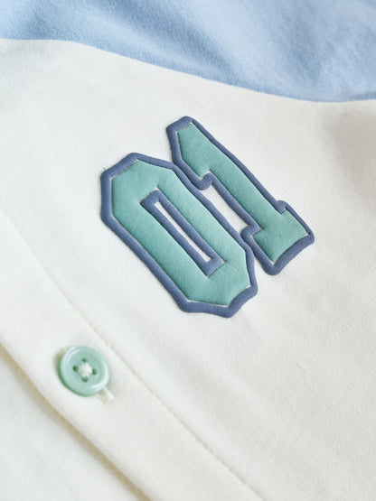 Blue "Little Man" Single Hooded Jersey Baby Rompers image 5