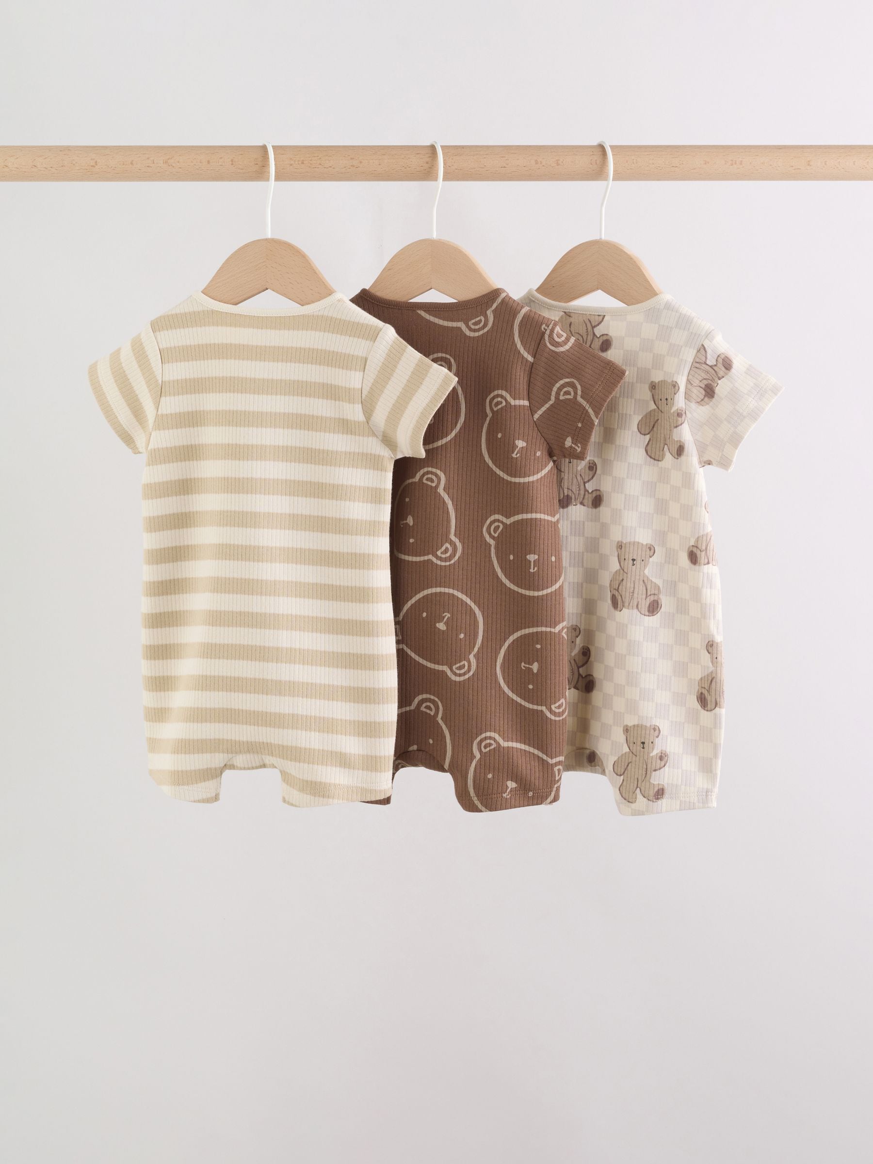 Brown Two Way Zip Baby Rompers 3 Pack (0mths-3yrs) image 7