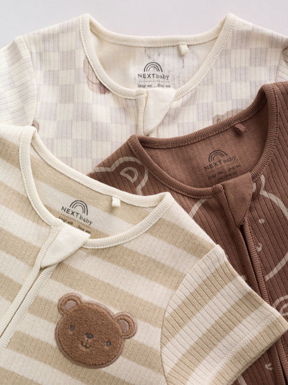 Brown Two Way Zip Baby Rompers 3 Pack (0mths-3yrs) image 7