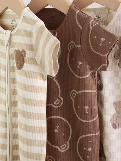 Brown Two Way Zip Baby Rompers 3 Pack (0mths-3yrs) image 8