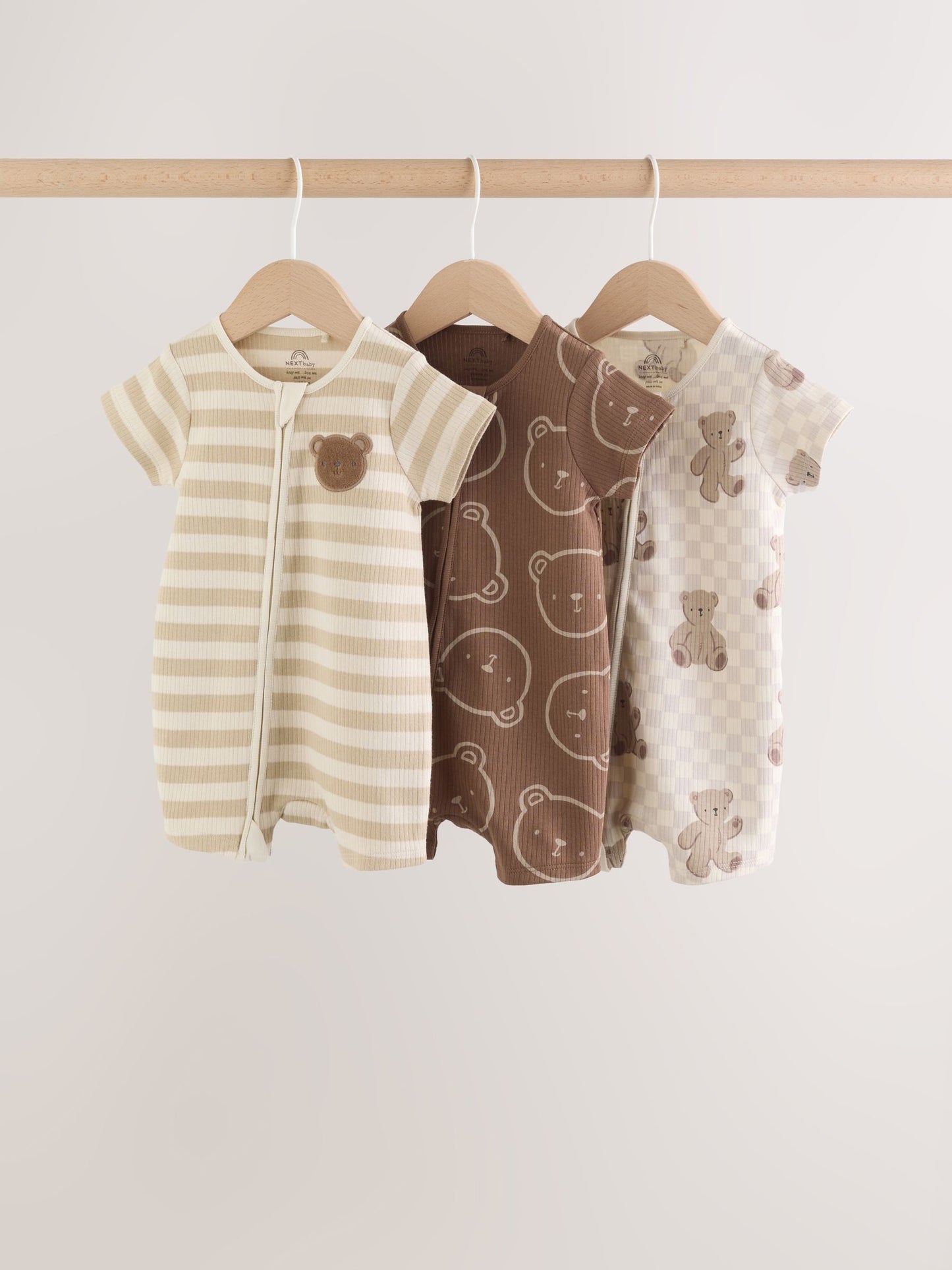 Brown Two Way Zip Baby Rompers 3 Pack (0mths-3yrs) image 1