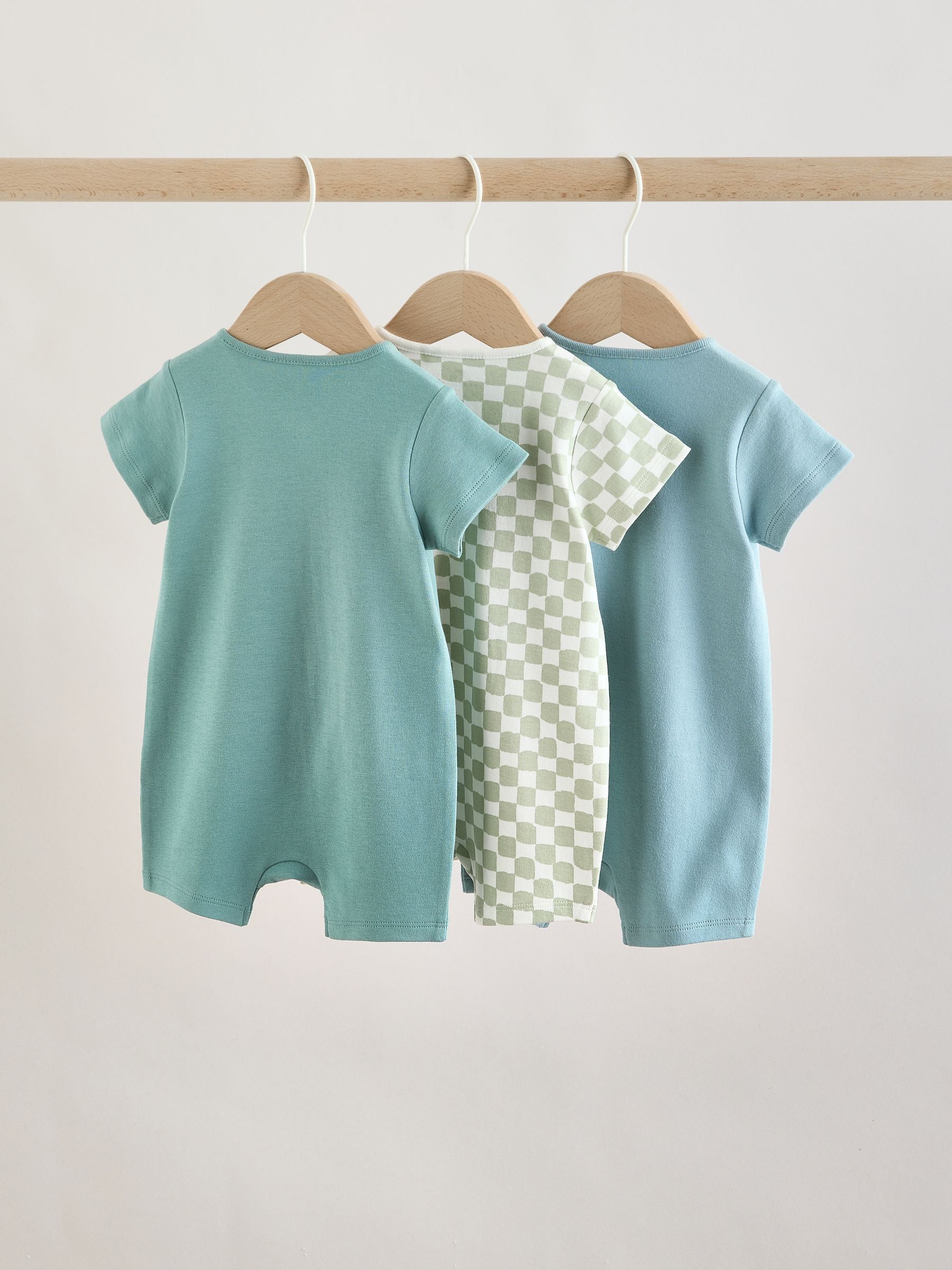 Green Two Way Zip Baby Rompers 3 Pack (0mths-3yrs) image 2