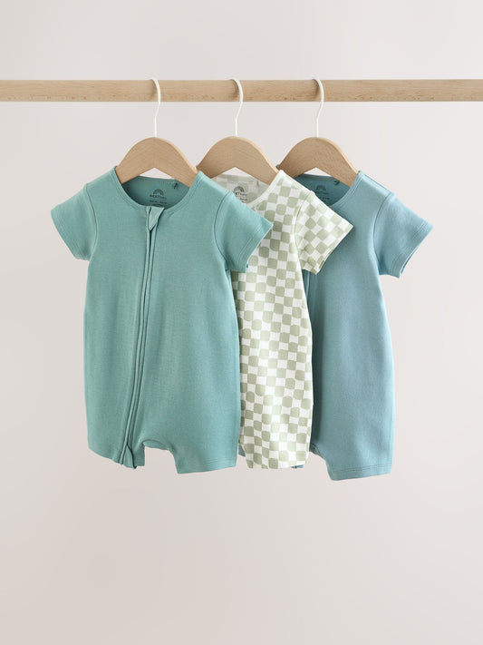 Green Two Way Zip Baby Rompers 3 Pack (0mths-3yrs) image 1
