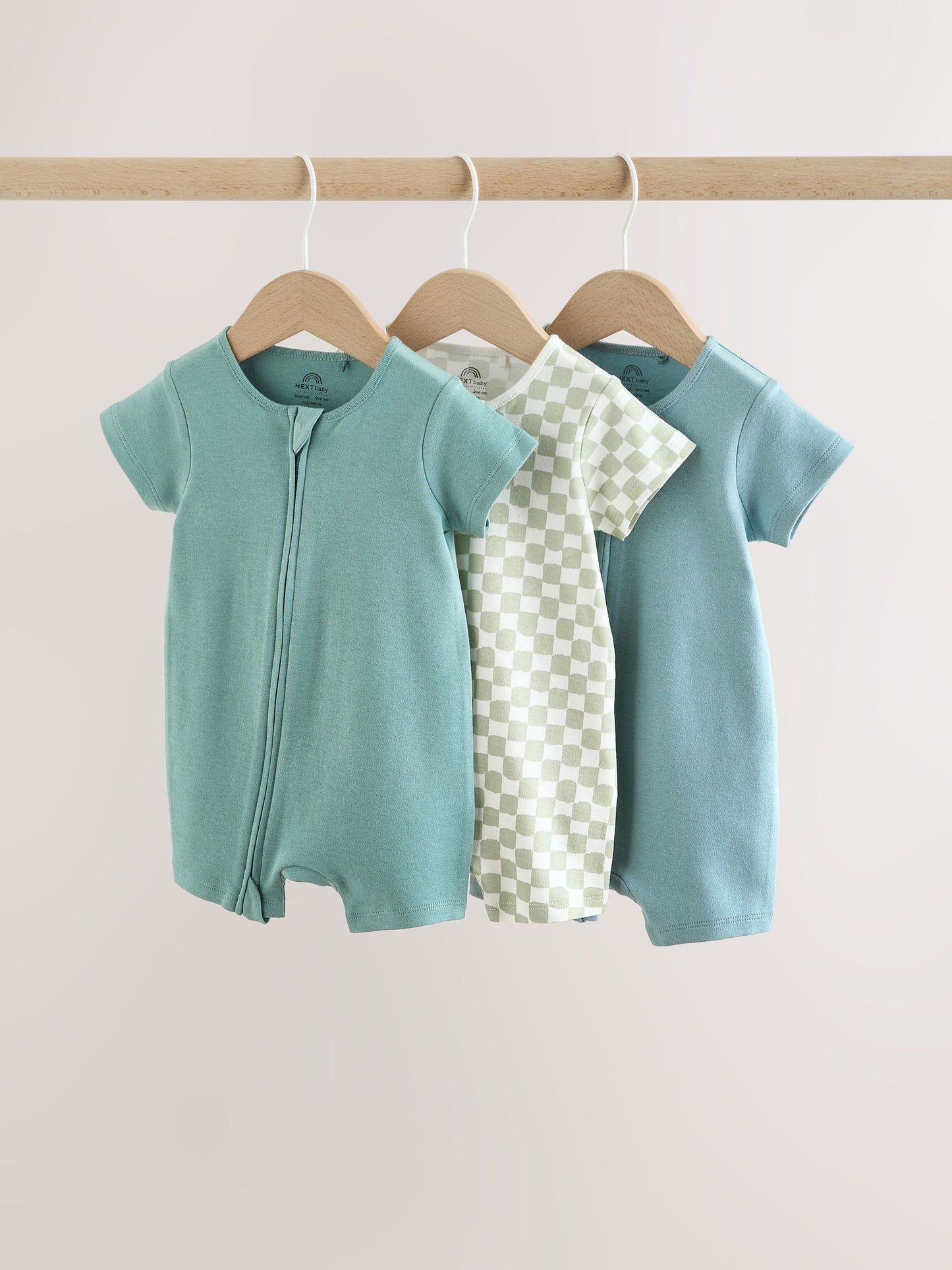 Green Two Way Zip Baby Rompers 3 Pack (0mths-3yrs) image 1