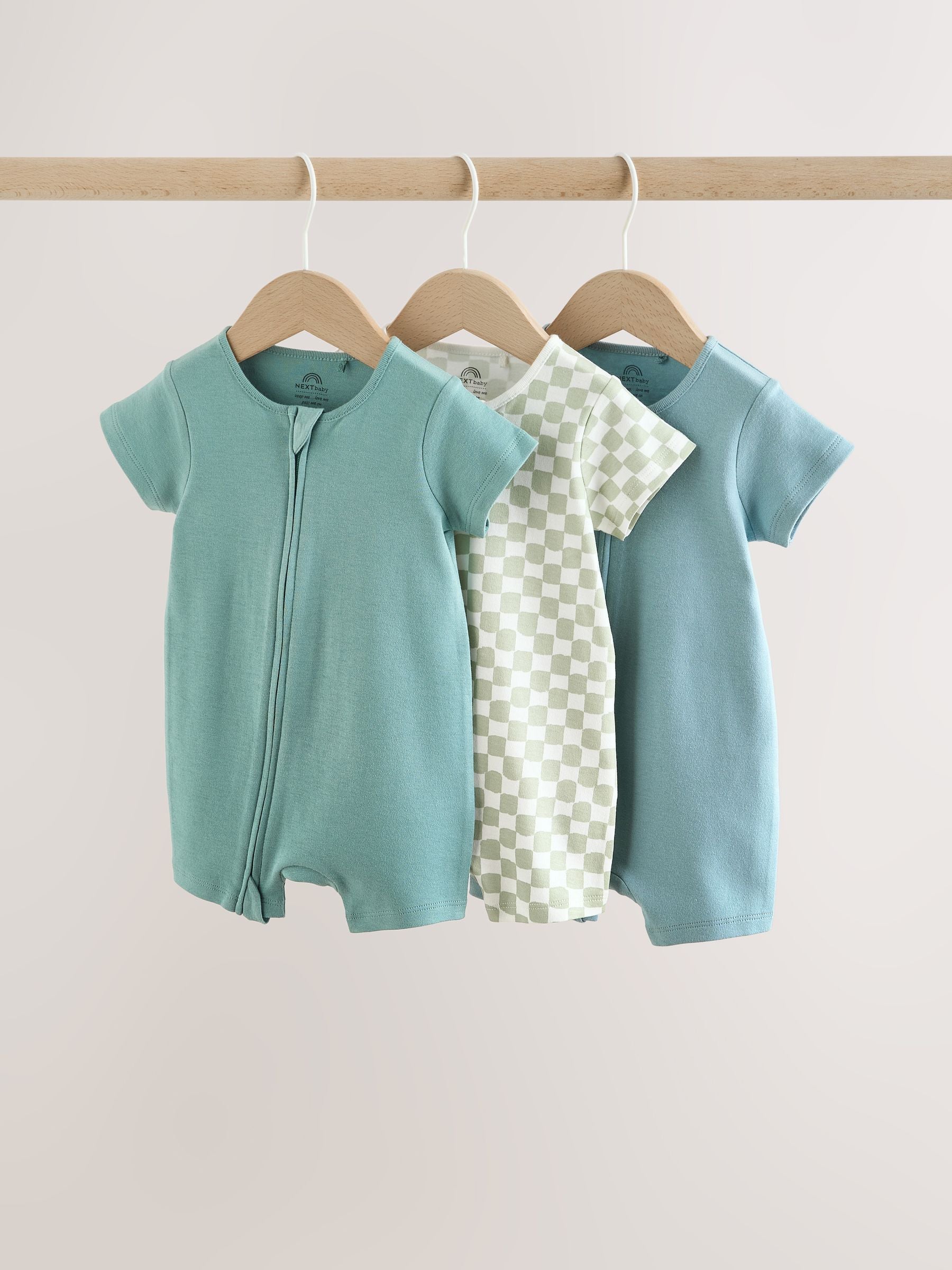 Green Two Way Zip Baby Rompers 3 Pack (0mths-3yrs) image 1