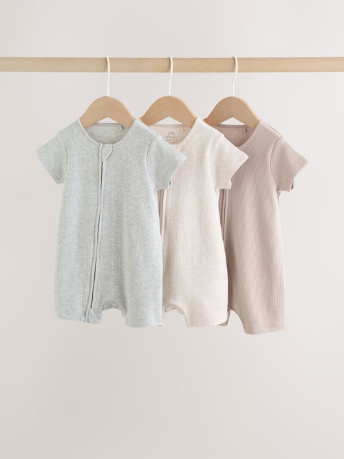 Neutral Two Way Zip Baby Rompers 3 Pack (0mths-3yrs) image 1