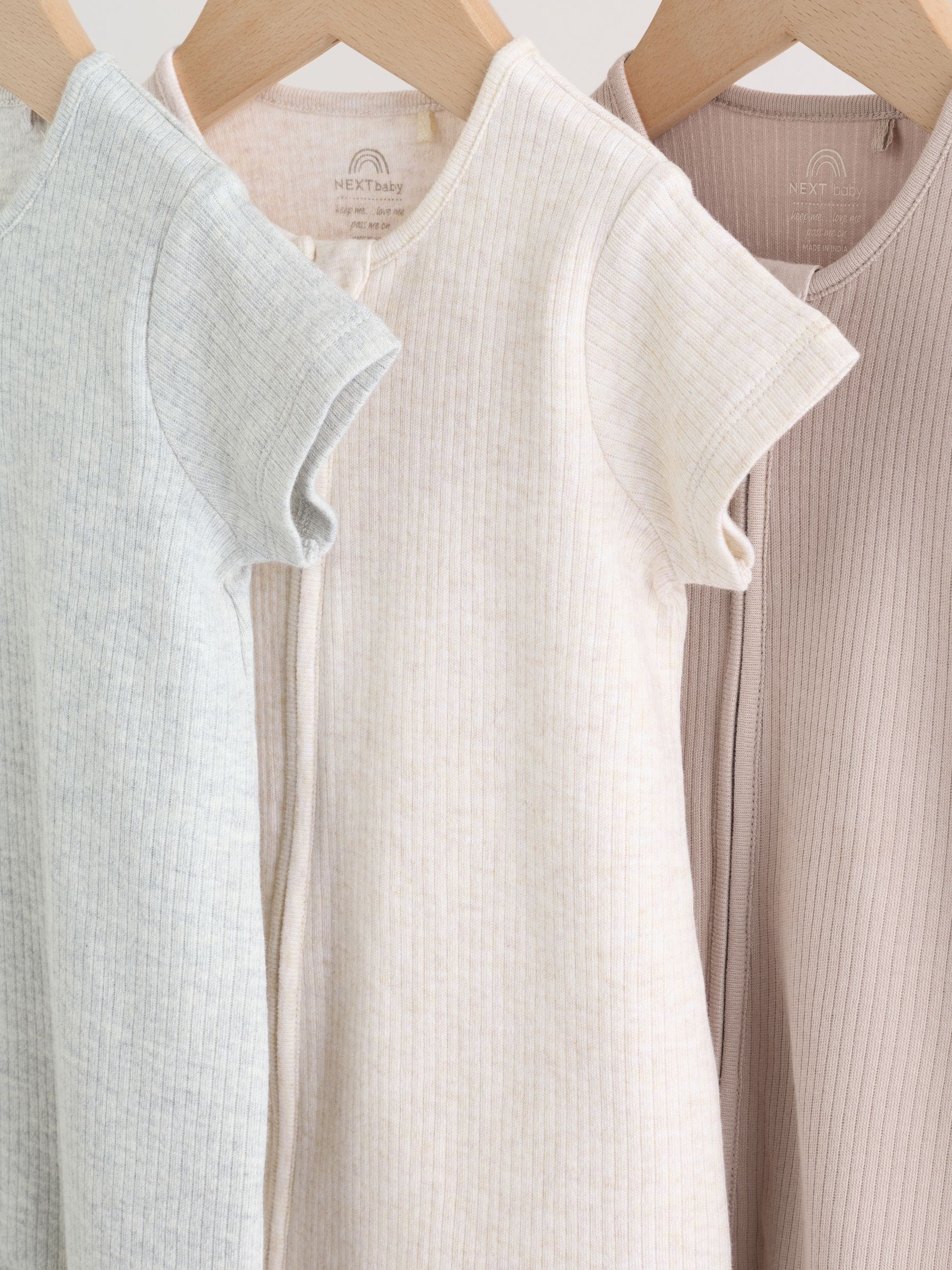 Neutral Two Way Zip Baby Rompers 3 Pack (0mths-3yrs) image 7